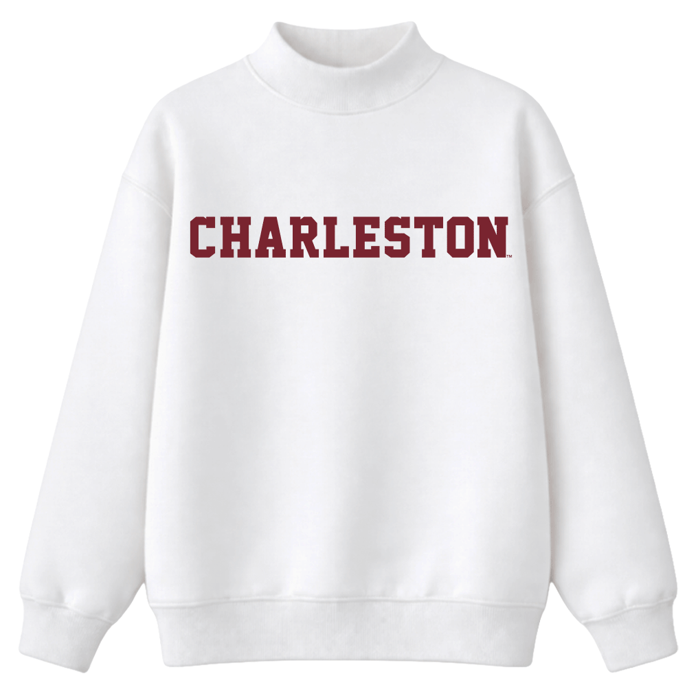 College of Charleston White Mock Neck Sweatshirt