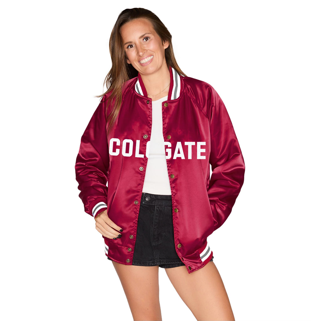 Colgate Satin Letterman Bomber Jacket – lojobands