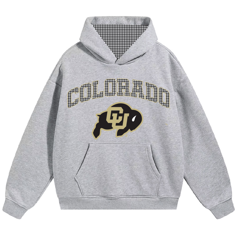 Colorado Boulder Gray Gingham Hoodie
