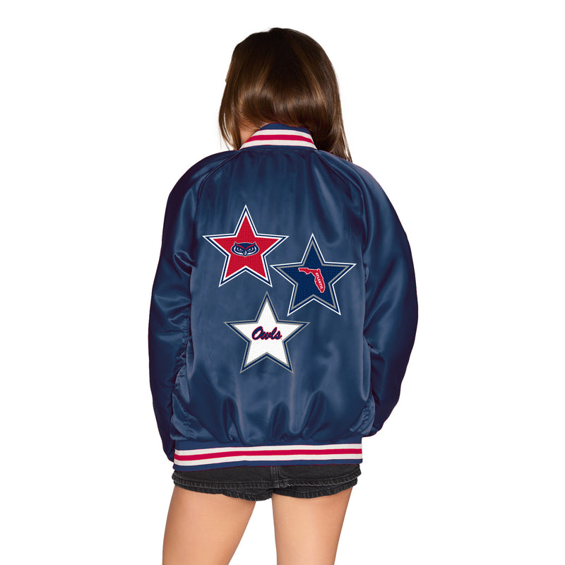 Florida Atlantic Owls Satin Letterman Bomber Jacket