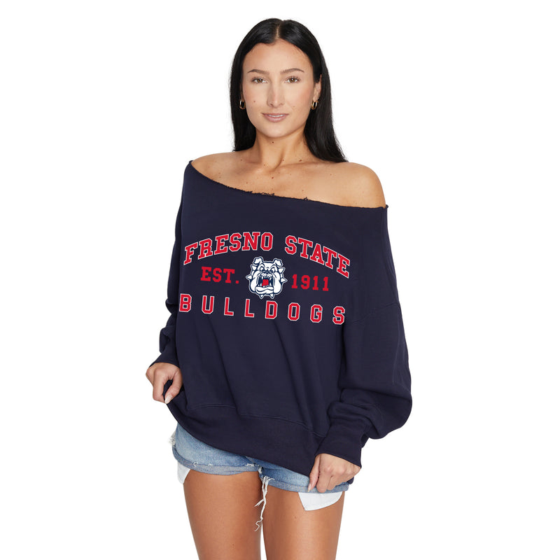 Fresno State Navy Off the Shoulder Sweatshirt