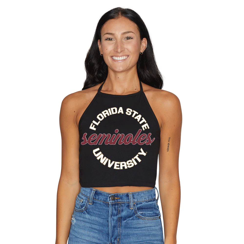 Florid State Black Halter Top