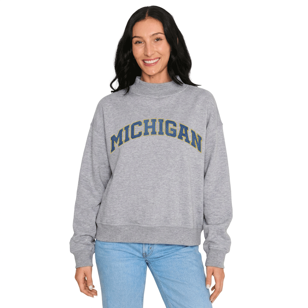 University of Michigan Denim Mock Neck Sweatshirt