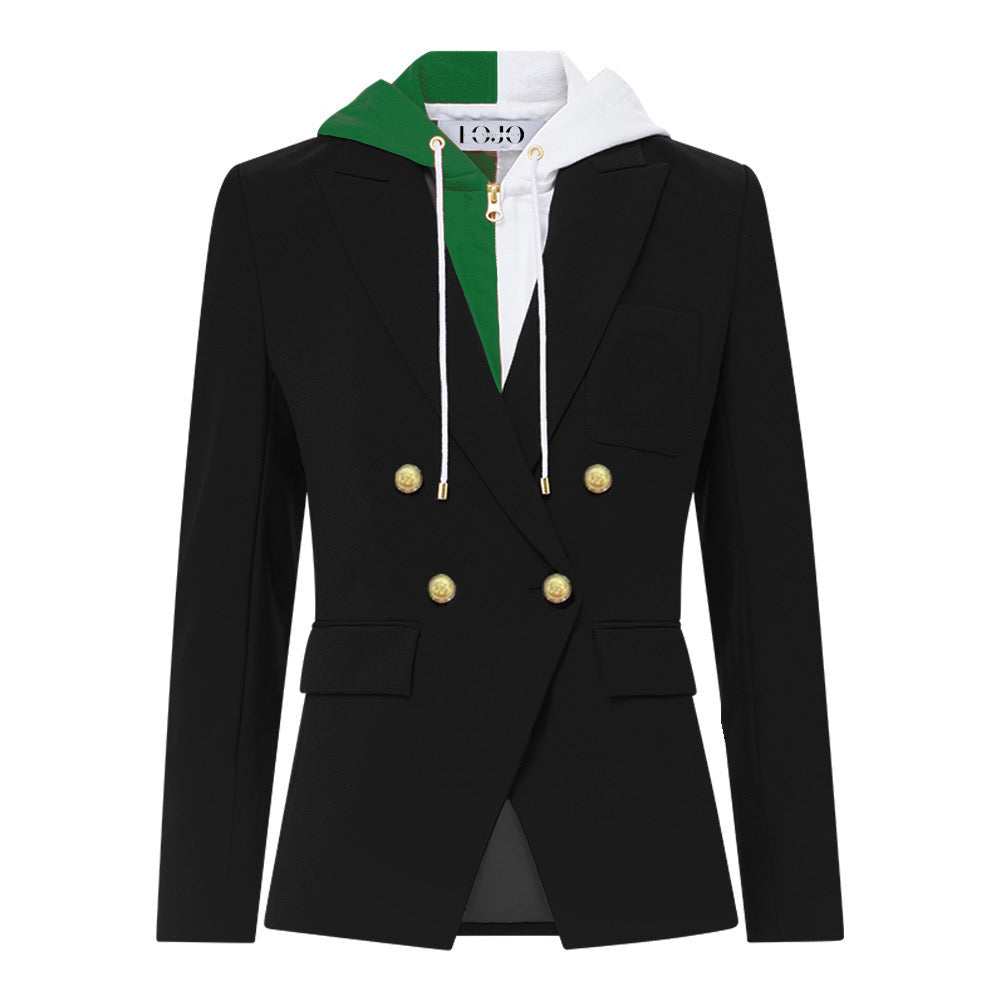 Green & White Hooded Blazer Jacket