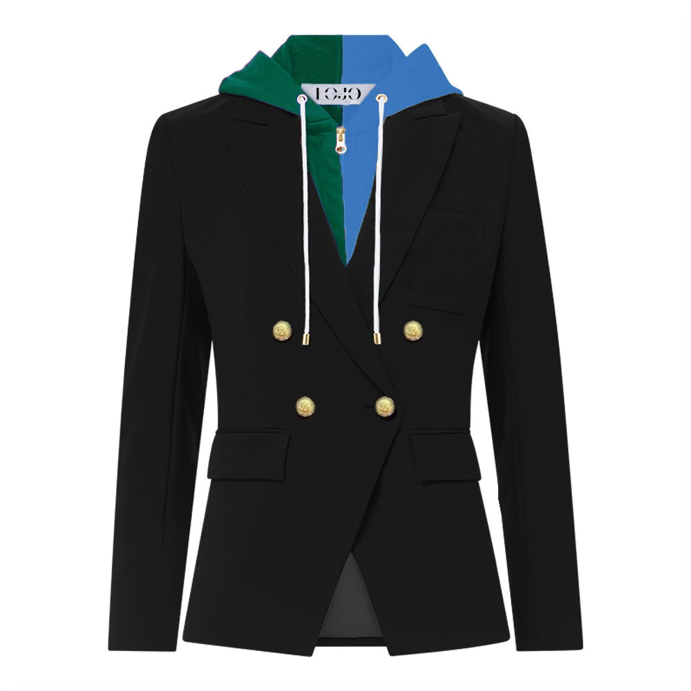 Green & Blue Hooded Blazer Jacket