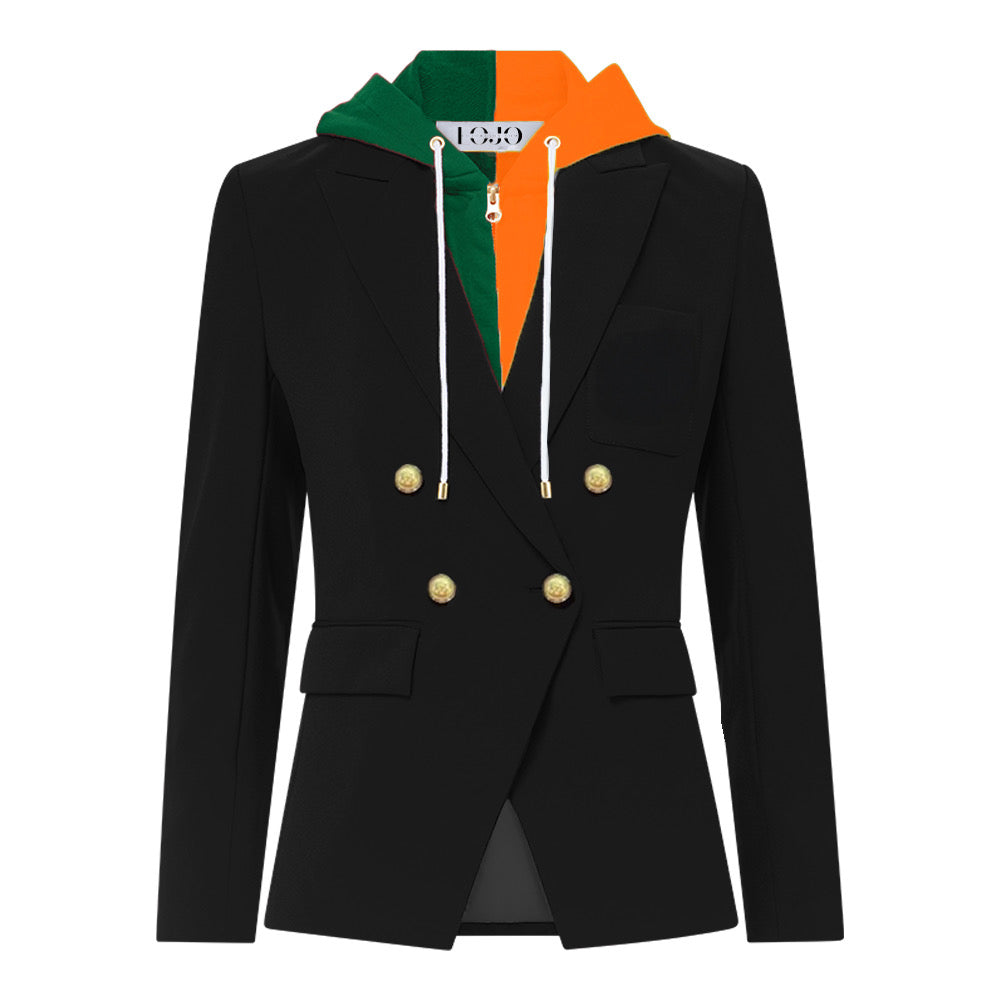 Orange & Green Hooded Blazer Jacket