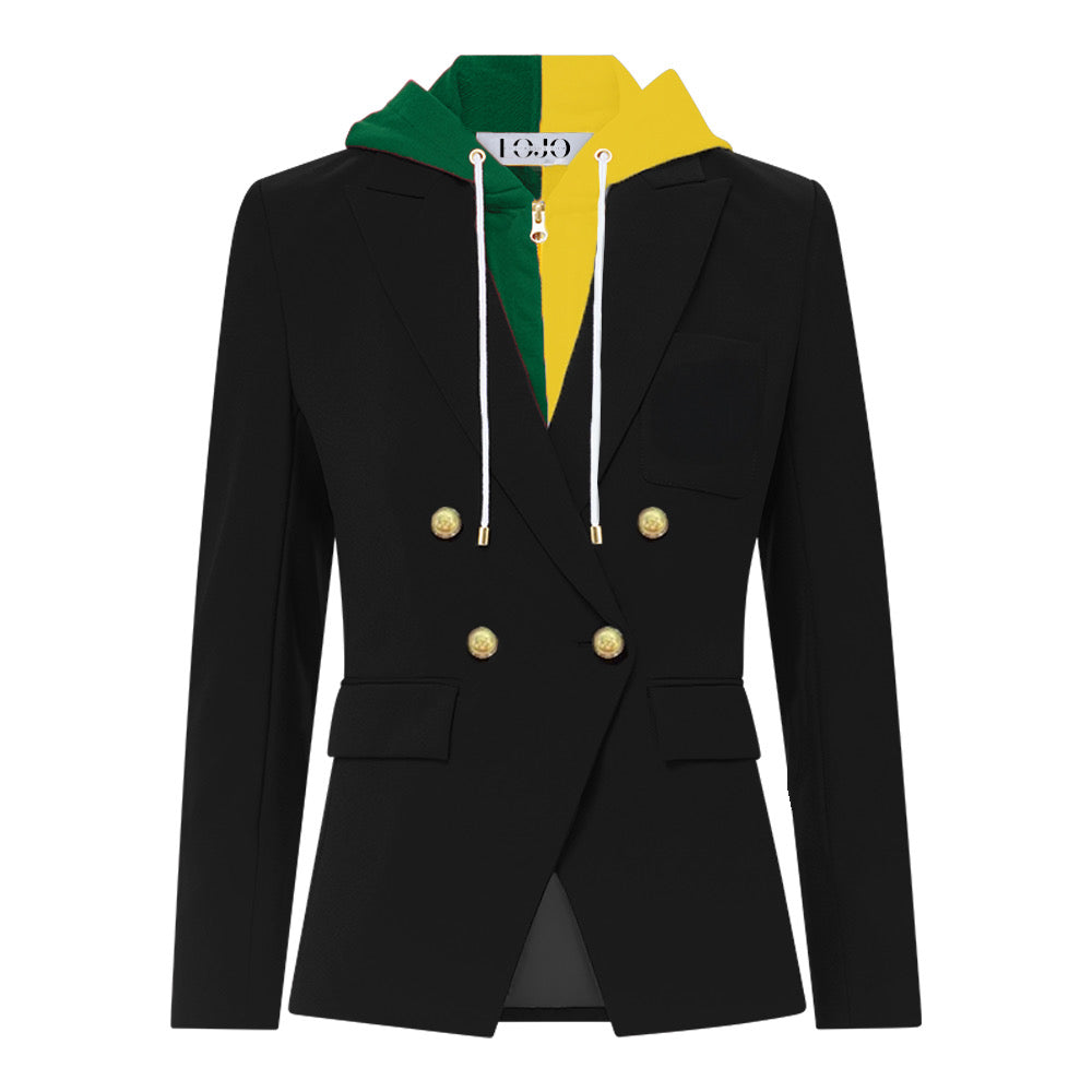Green & Yellow Hooded Blazer Jacket