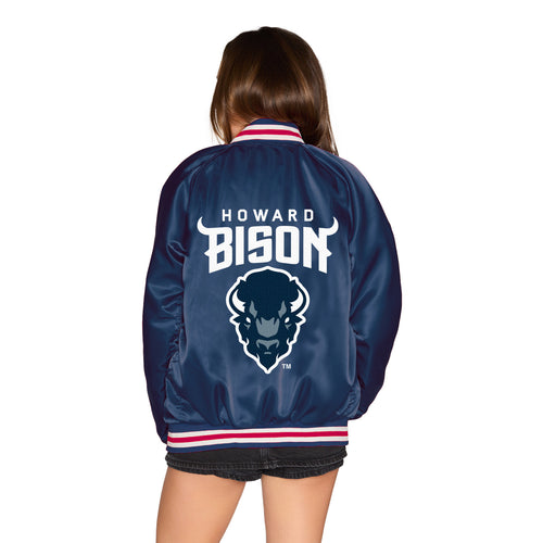 Howard Bison Satin Letterman Bomber Jacket