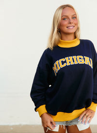 University of Michigan Two Tone Mock Neck Sweatshirt
