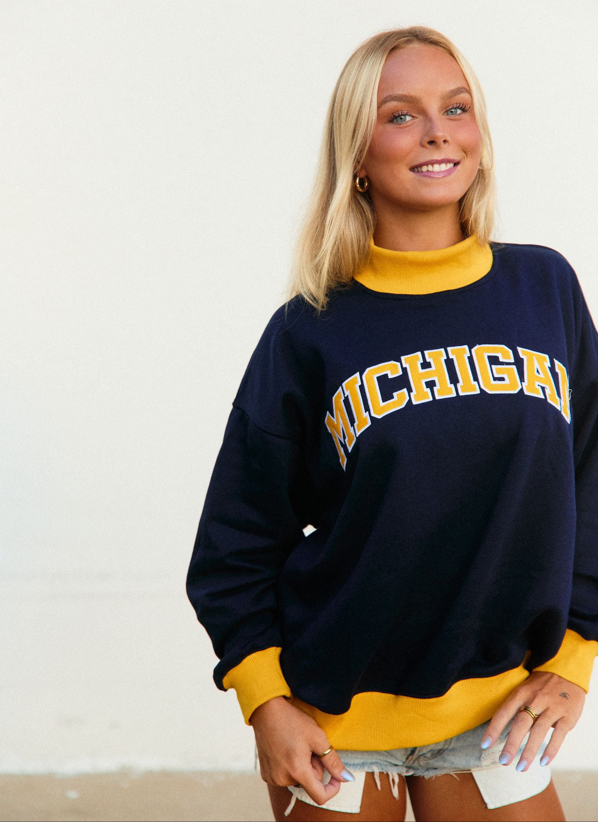 University of Michigan Two Tone Mock Neck Sweatshirt