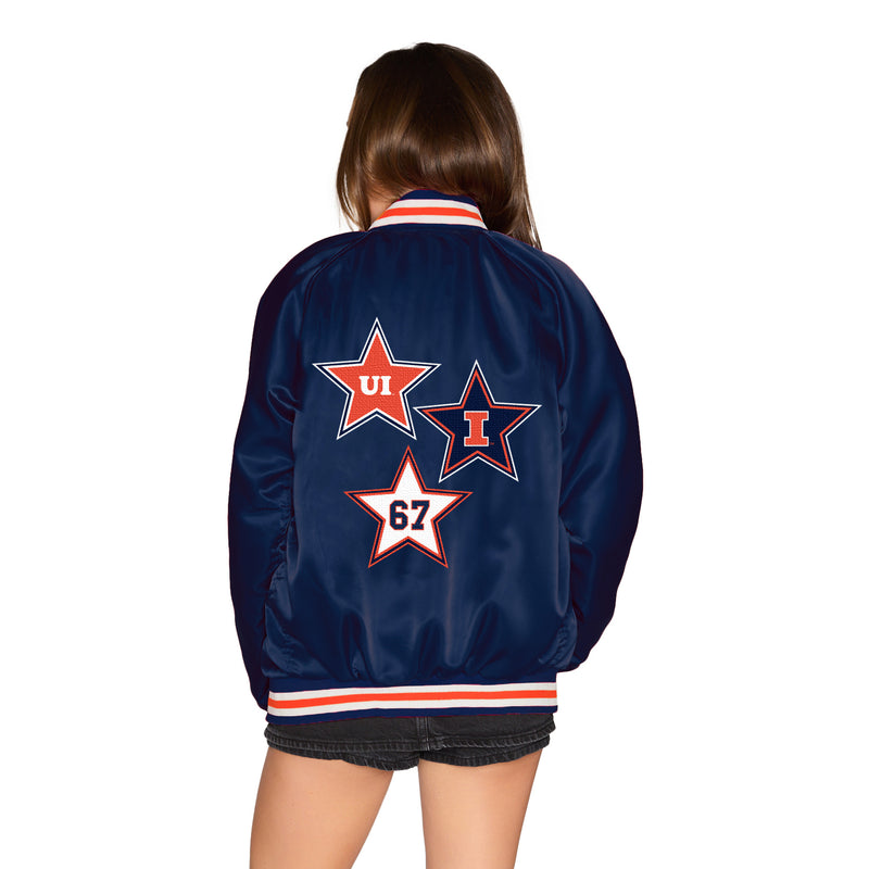 Illinois Fighting Illini Satin Letterman Bomber Jacket