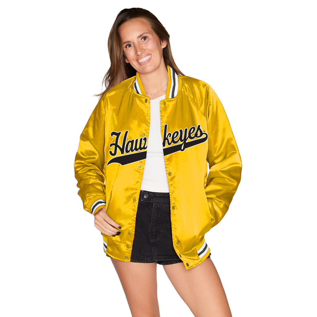 Iowa Hawkeyes Satin Letterman Bomber Jacket – lojobands