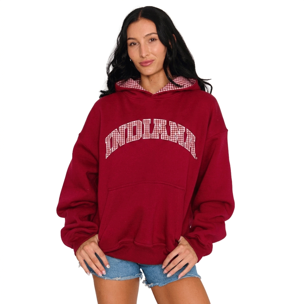Indiana Crimson Gingham Hoodie