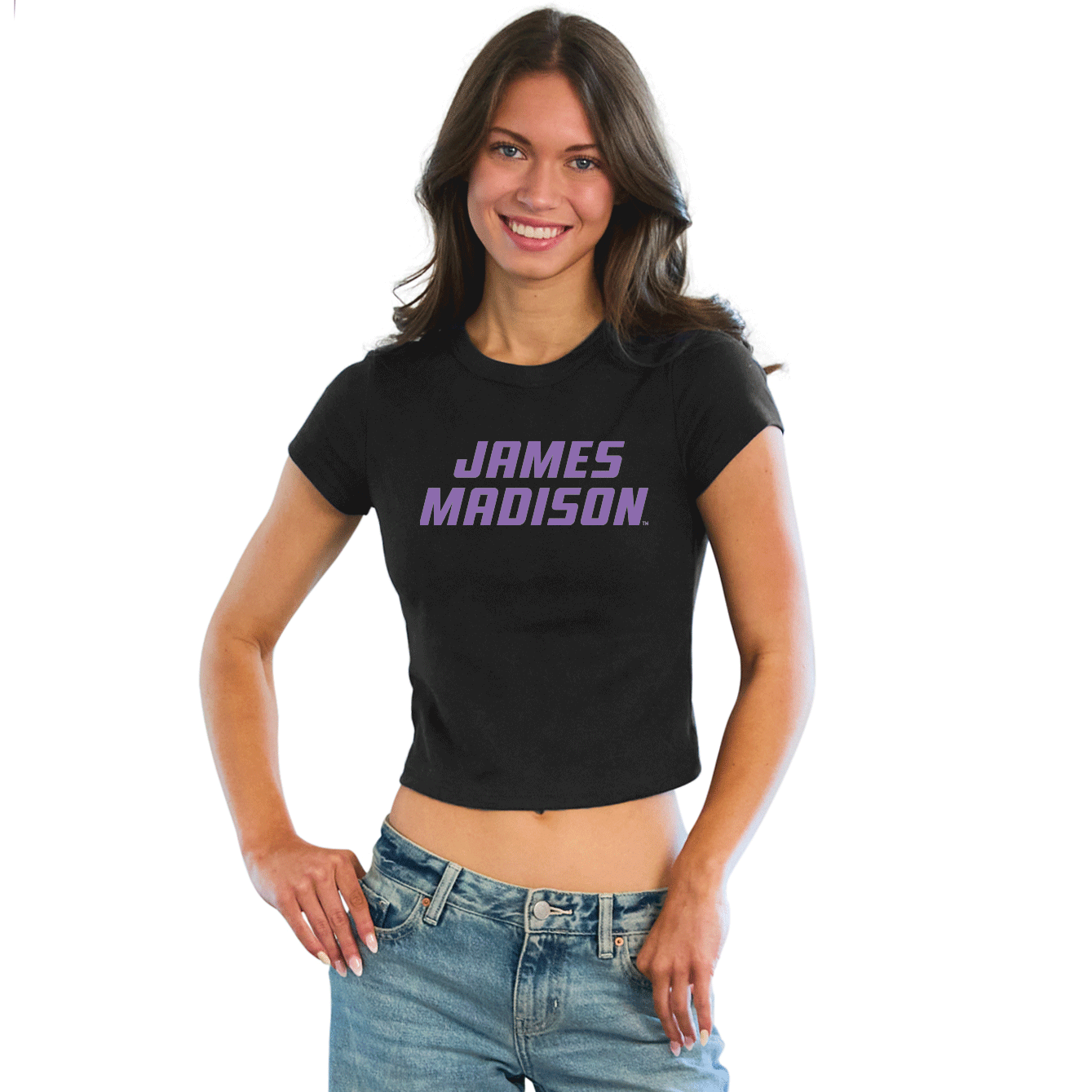 JMU Black Embroidered Baby Tee