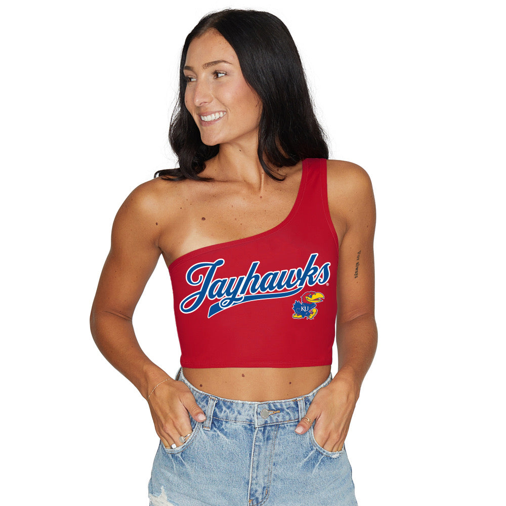 Kansas Jayhawks Red One Shoulder Top