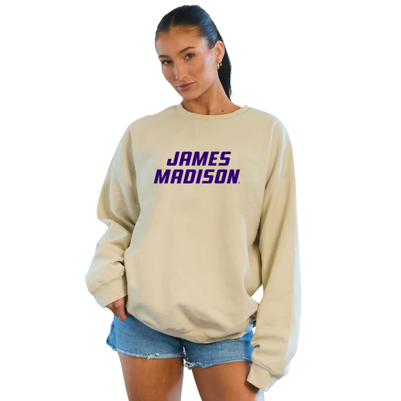 JMU Embroidered Taupe Crewneck