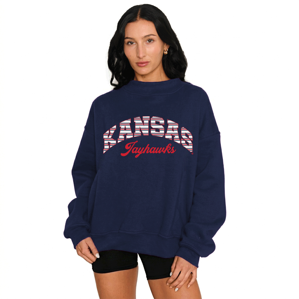 Kansas Jayhawks Striped Mock Neck Sweatshirt