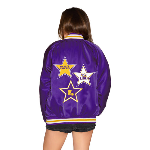 LSU Satin Letterman Bomber Jacket