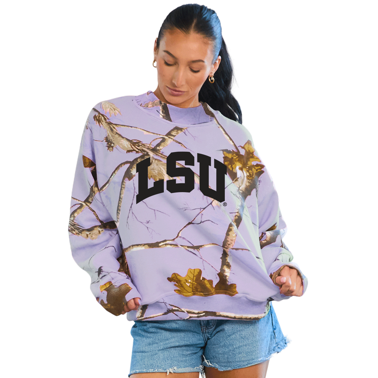 LSU Lavender Camo Mock Neck Sweatshirt