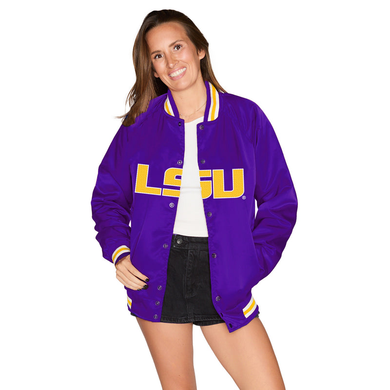 LSU Satin Letterman Bomber Jacket