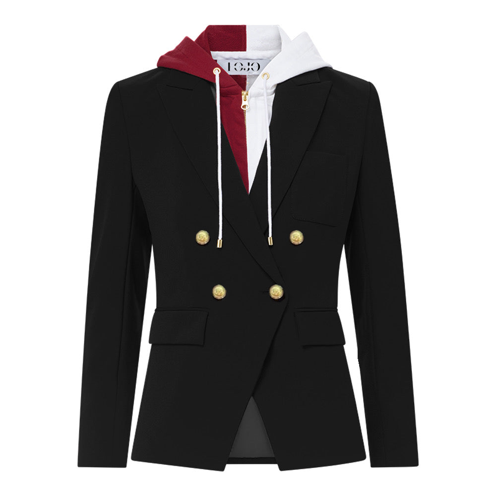 Maroon & White Hooded Blazer Jacket