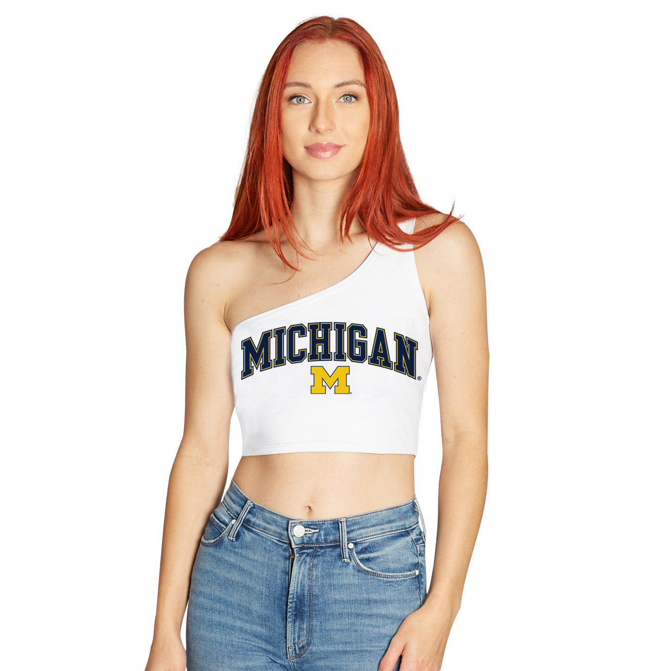 University of Michigan White One Shoulder Top
