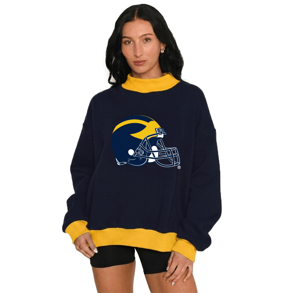 University of Michigan Two Tone Game Day Mock Neck Sweatshirt