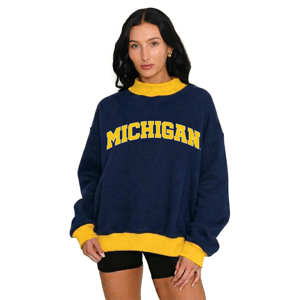 University of Michigan Two Tone Mock Neck Sweatshirt