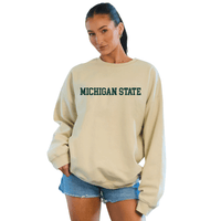 Michigan State Embroidered Taupe Crewneck