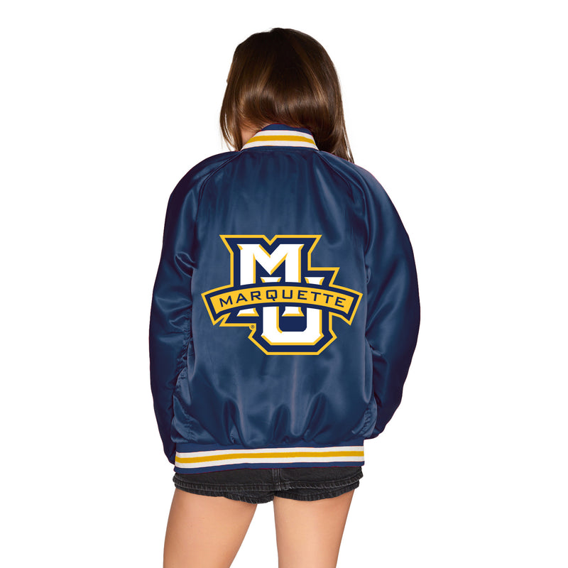 Marquette Satin Letterman Bomber Jacket