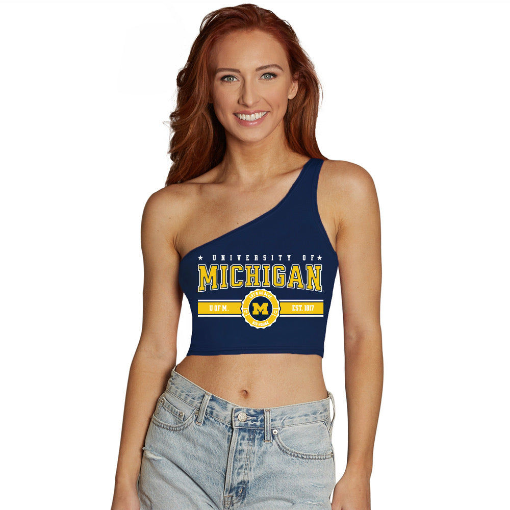 University of Michigan Navy One Shoulder Top