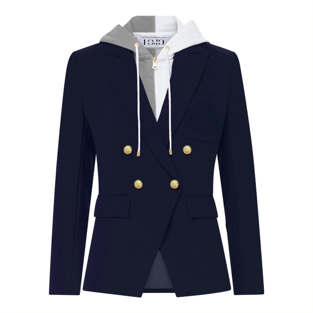 Gray & White Navy Hooded Blazer Jacket