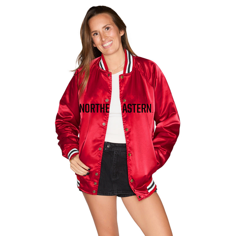 Northeastern Satin Letterman Bomber Jacket