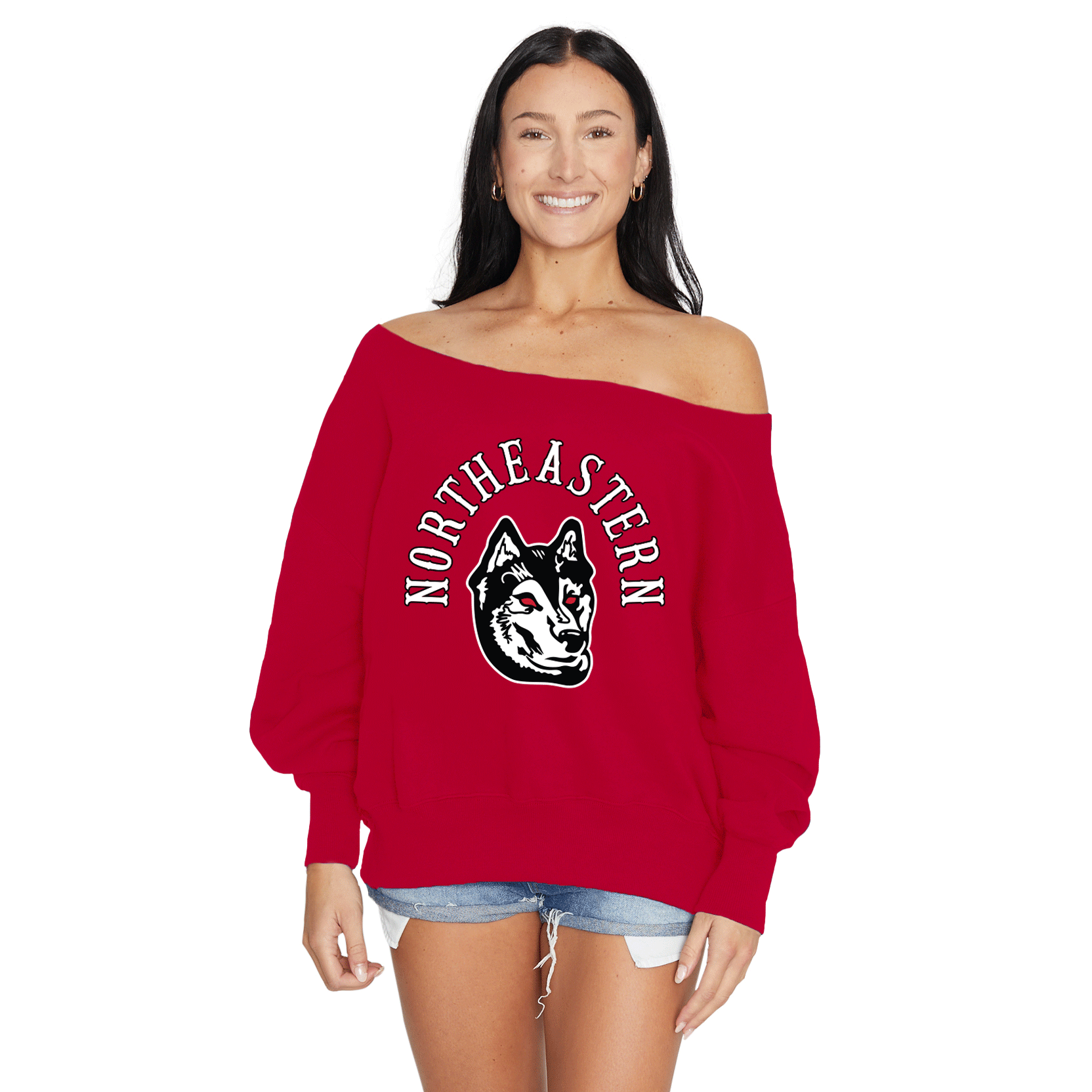 Northeastern Off the Shoulder Sweatshirt