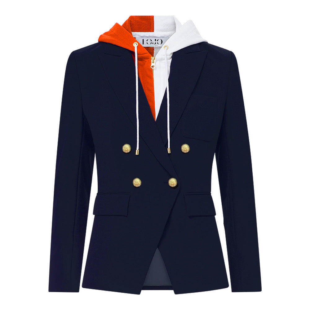 Orange & White Navy Hooded Blazer Jacket