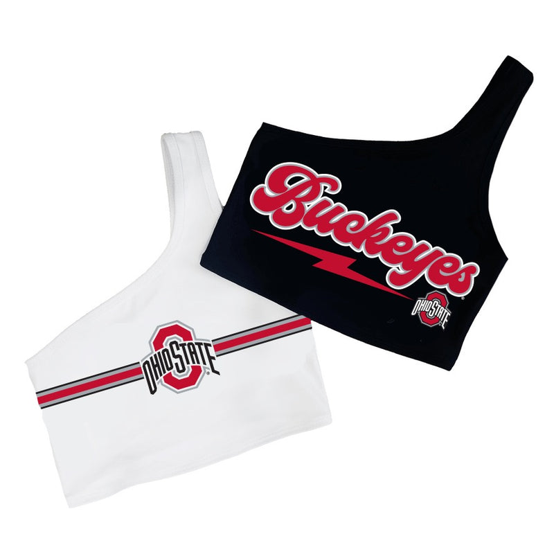 Ohio State OSU Buckeyes White Shoulder Top