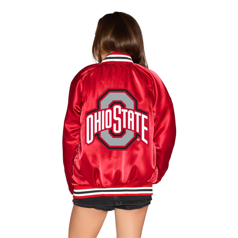 Ohio State OSU Buckeyes Satin Letterman Bomber Jacket