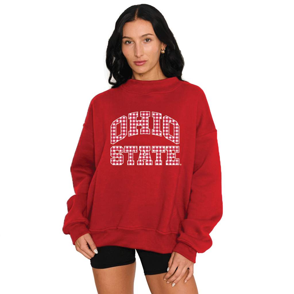 Ohio State OSU Buckeyes Gingham Mock Neck Sweatshirt