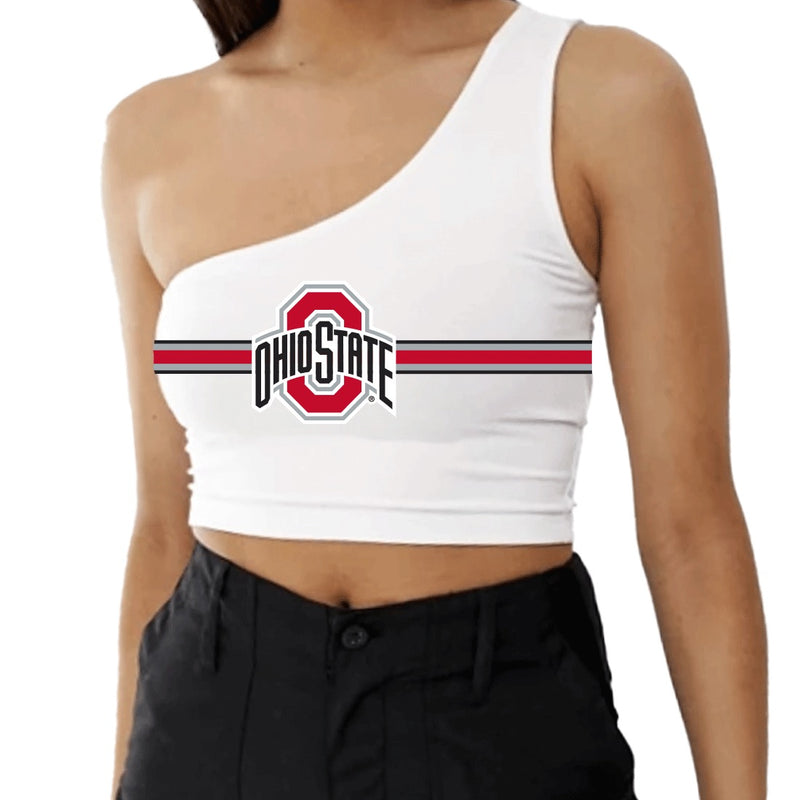 Ohio State OSU Buckeyes White Shoulder Top