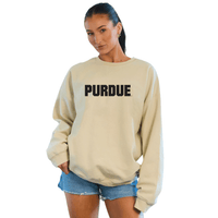 Purdue Embroidered Taupe Crewneck