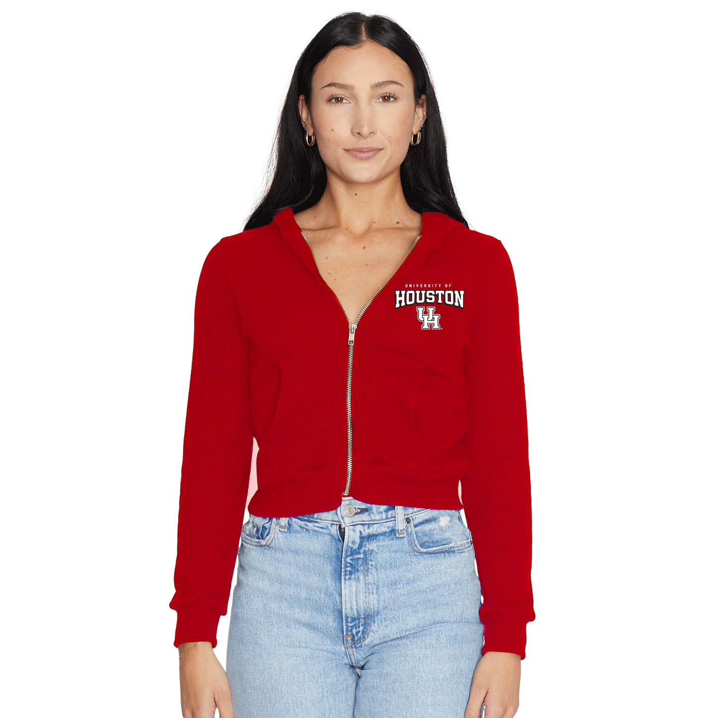University of Houston Red Waffle Knit Zip Up Hoodie
