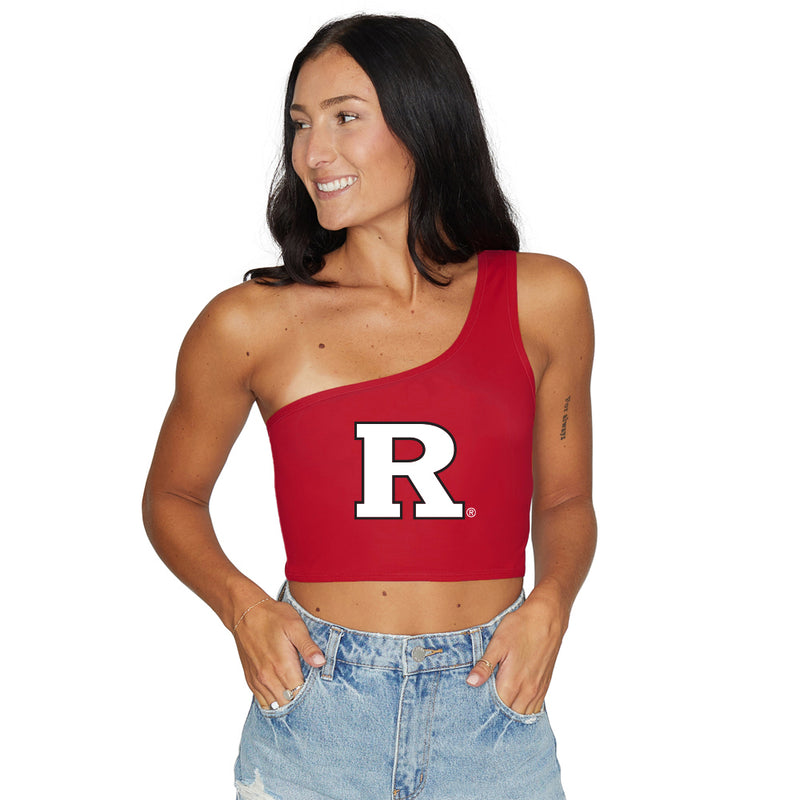 Red Color Rusher Shoulder Rutgers Red One Shoulder Top – lojobands