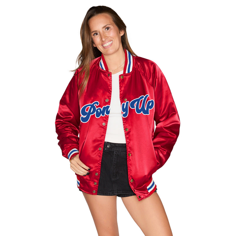 SMU Mustangs Satin Letterman Bomber Jacket