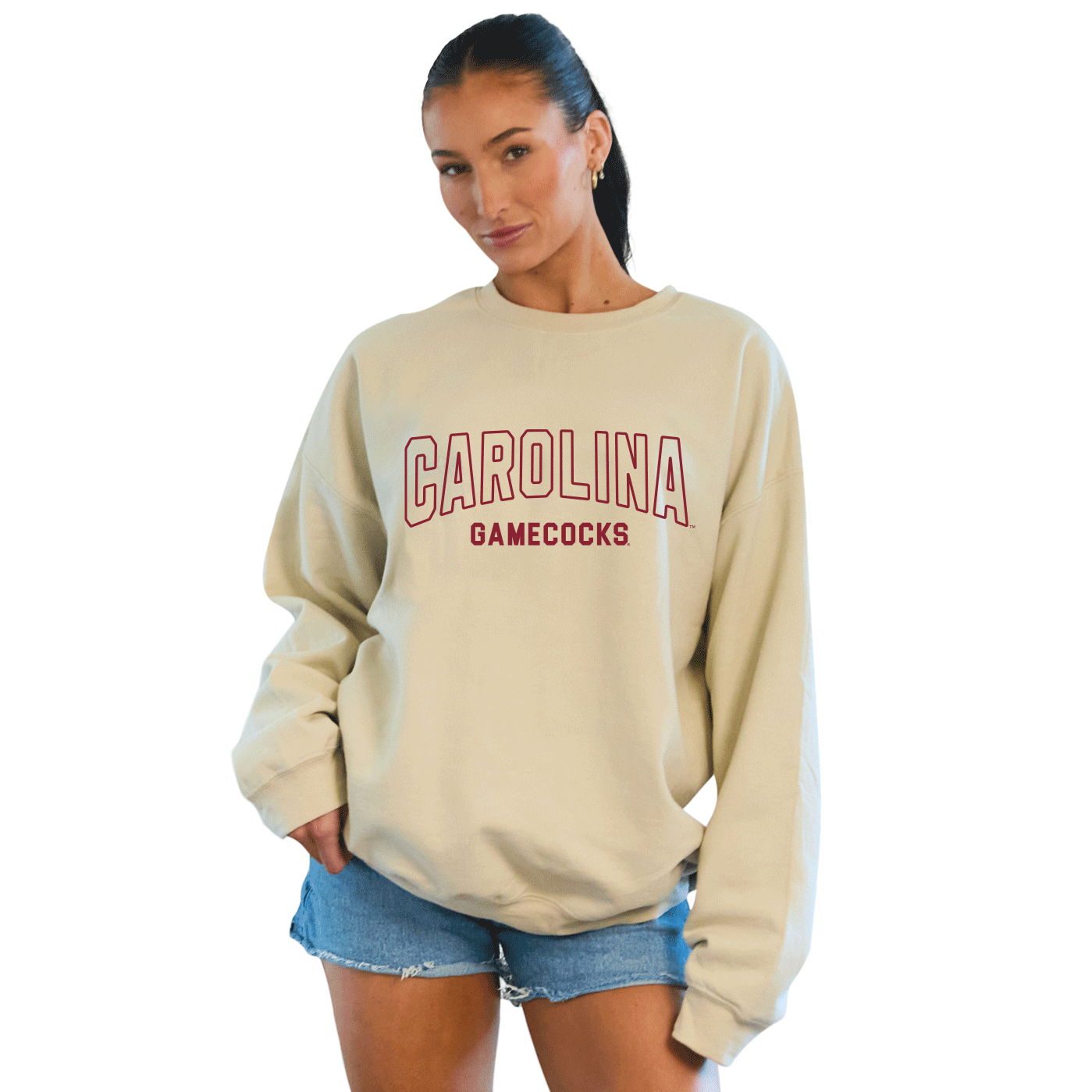South Carolina Gamecocks Embroidered Taupe Crewneck