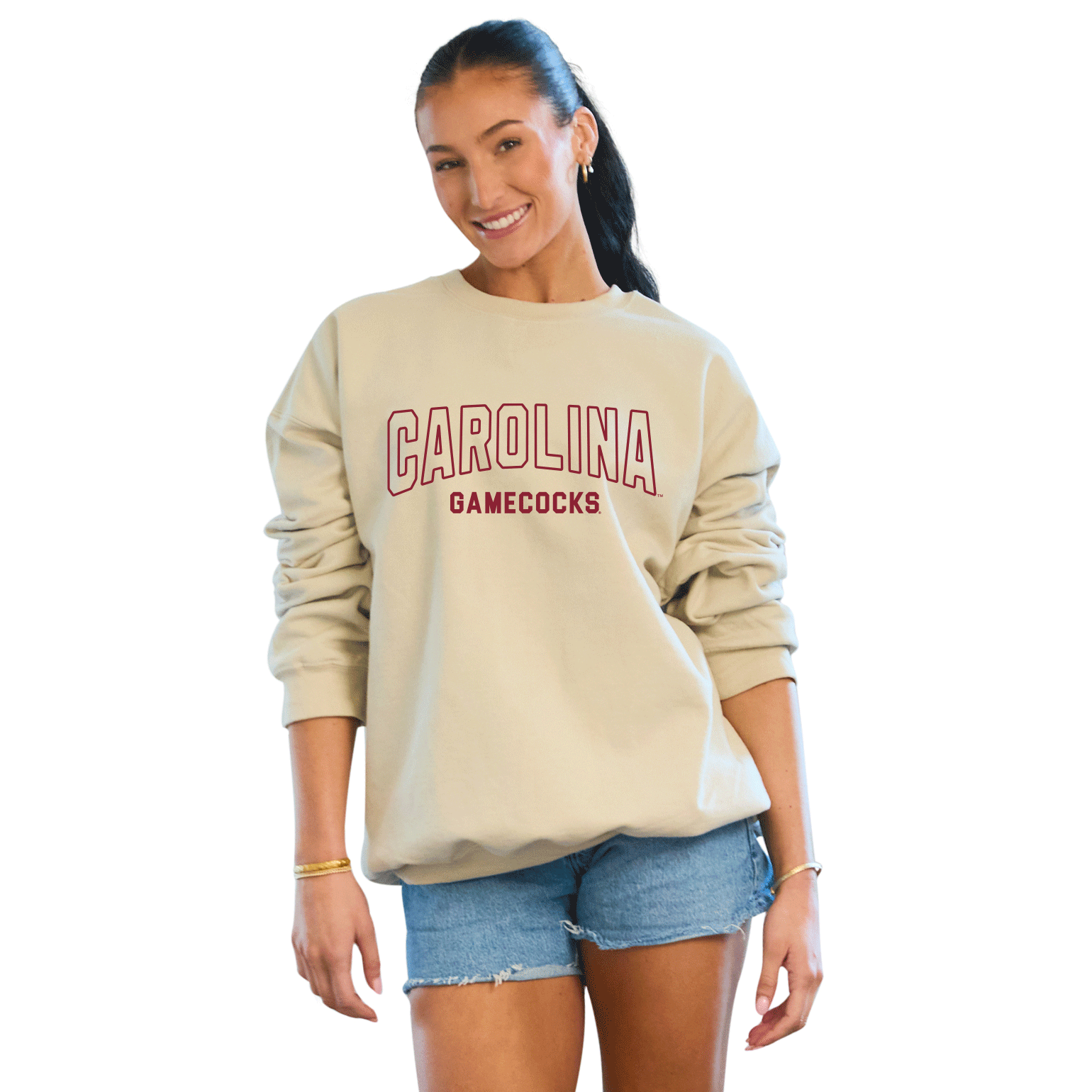 South Carolina Gamecocks Embroidered Taupe Crewneck