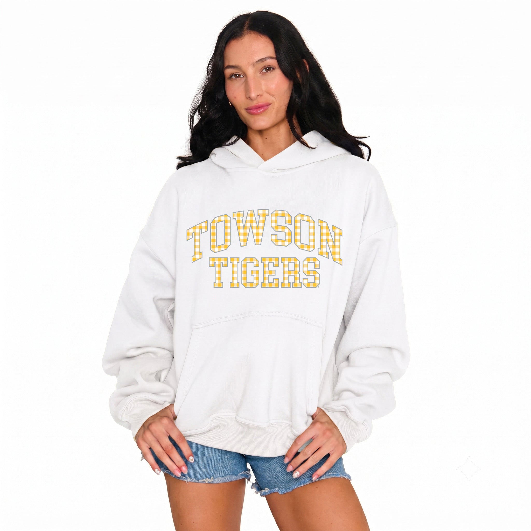 Towson White Gingham Hoodie