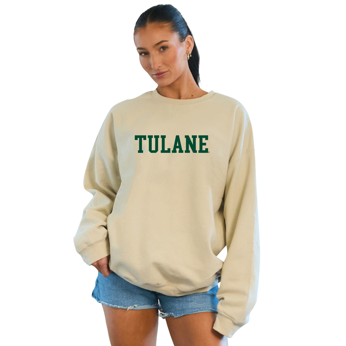 Tulane Embroidered Taupe Crewneck
