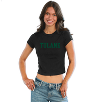 Tulane Black Embroidered Baby Tee
