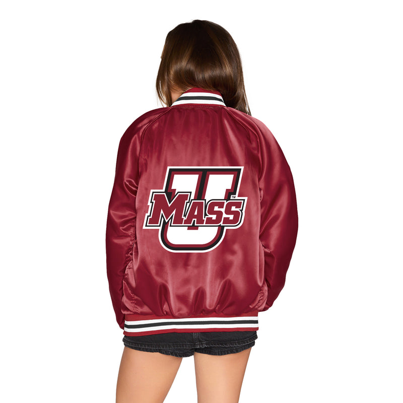 UMass Satin Letterman Bomber Jacket