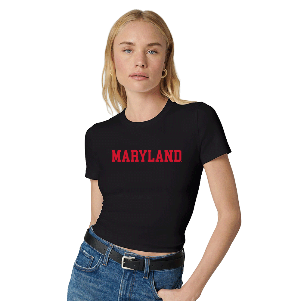 Maryland Terps Black Embroidered Baby Tee